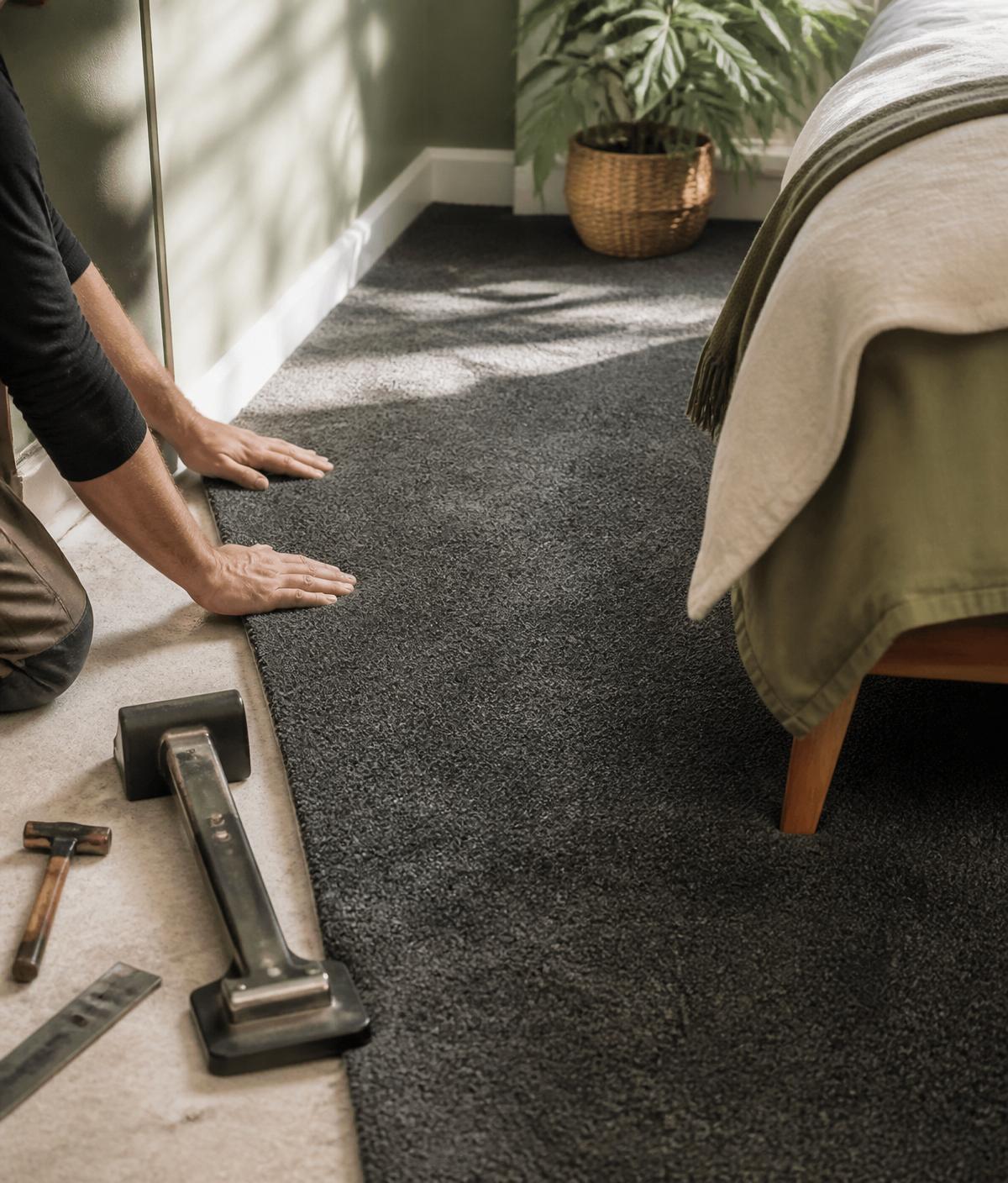 Carpet being fitted in a bedroom